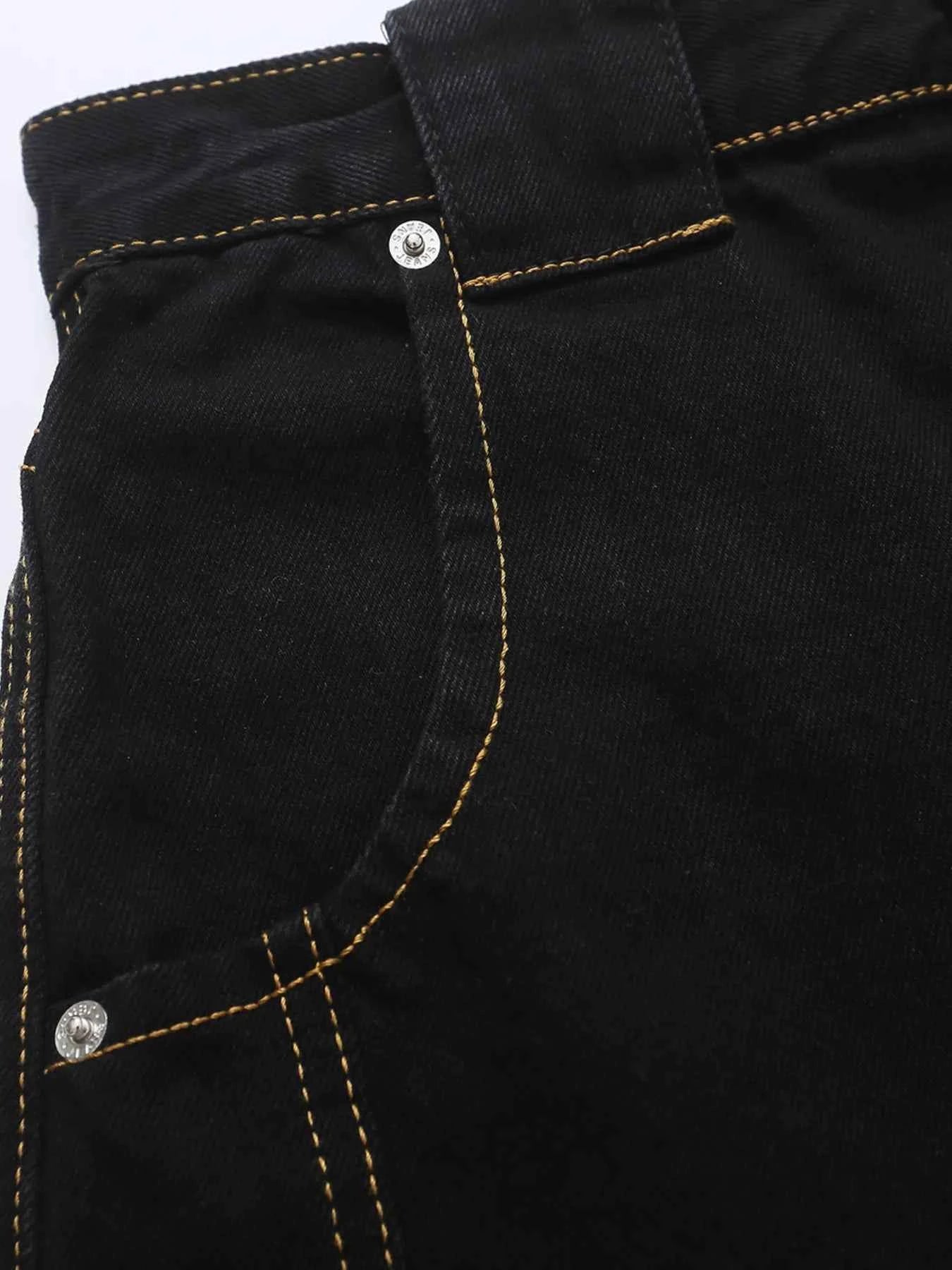 Men's High Waist Contrast Stitch Curved Jeans